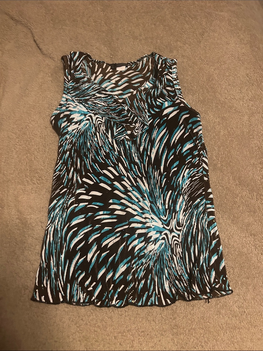 Classic Sleeveless Printed Tank Top - Black & Teal